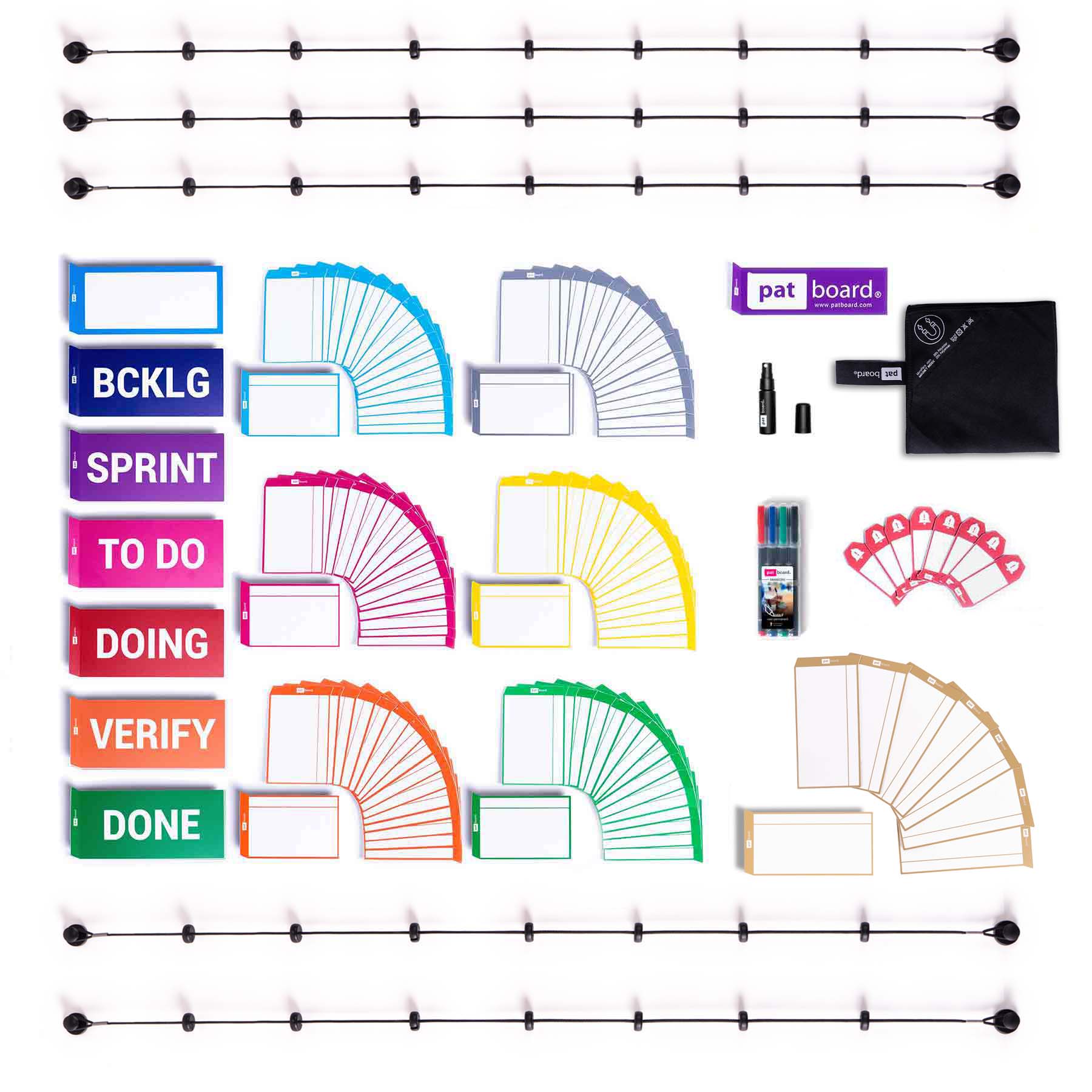 Colors Pro Kit Scrum | 4x6 Reusable Planning Cards Plus Magnetic Microfiber Eraser Cloth and Marker Dry Erase Magnet Kit by AgilePacks for Kanban Board Agile