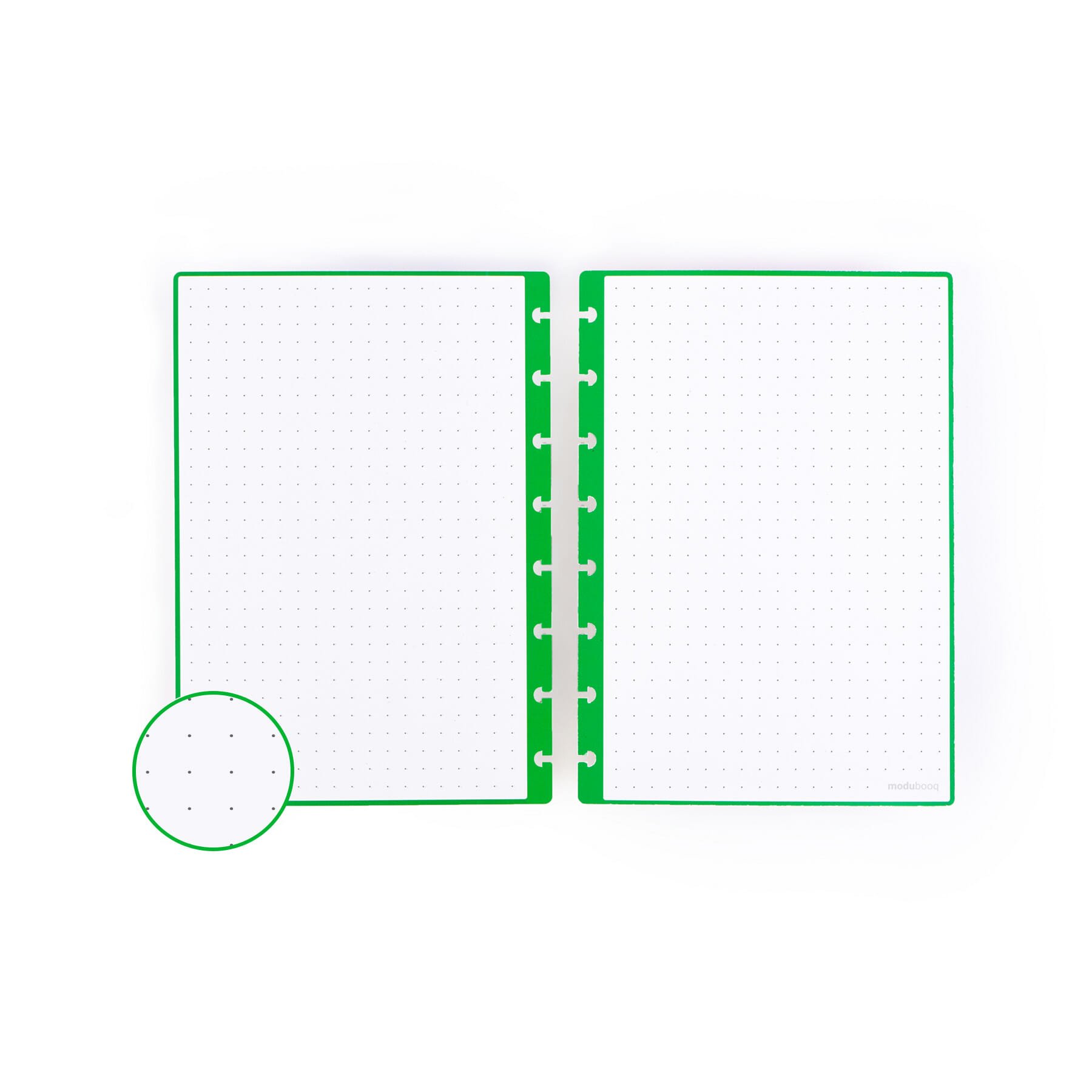 Modubooq™ - 32 pages vertes à pois réutilisables reliées à un disque - A5  -. PATboard