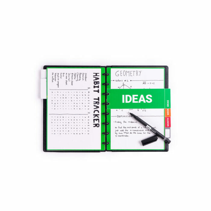 cuaderno reutilizable rocketbook escritura sostenible ideas productividad creatividad planificador bullet journal tapa negra