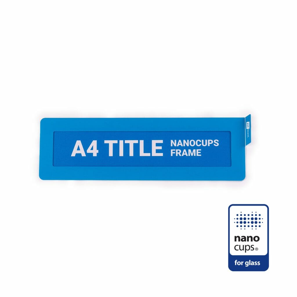 Title Holder A4 blue nanocups for glass PATboard