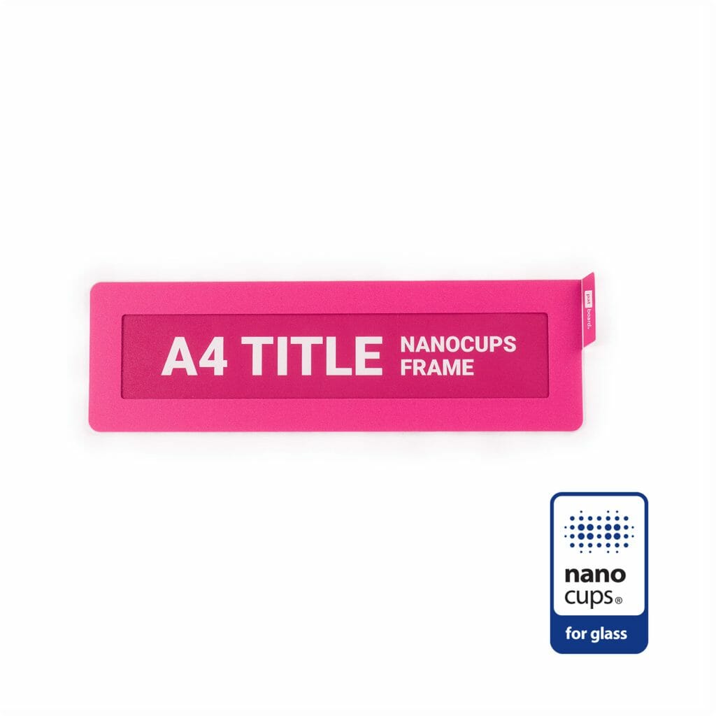 Title Holder A4 magenta nanocups for glass PATboard